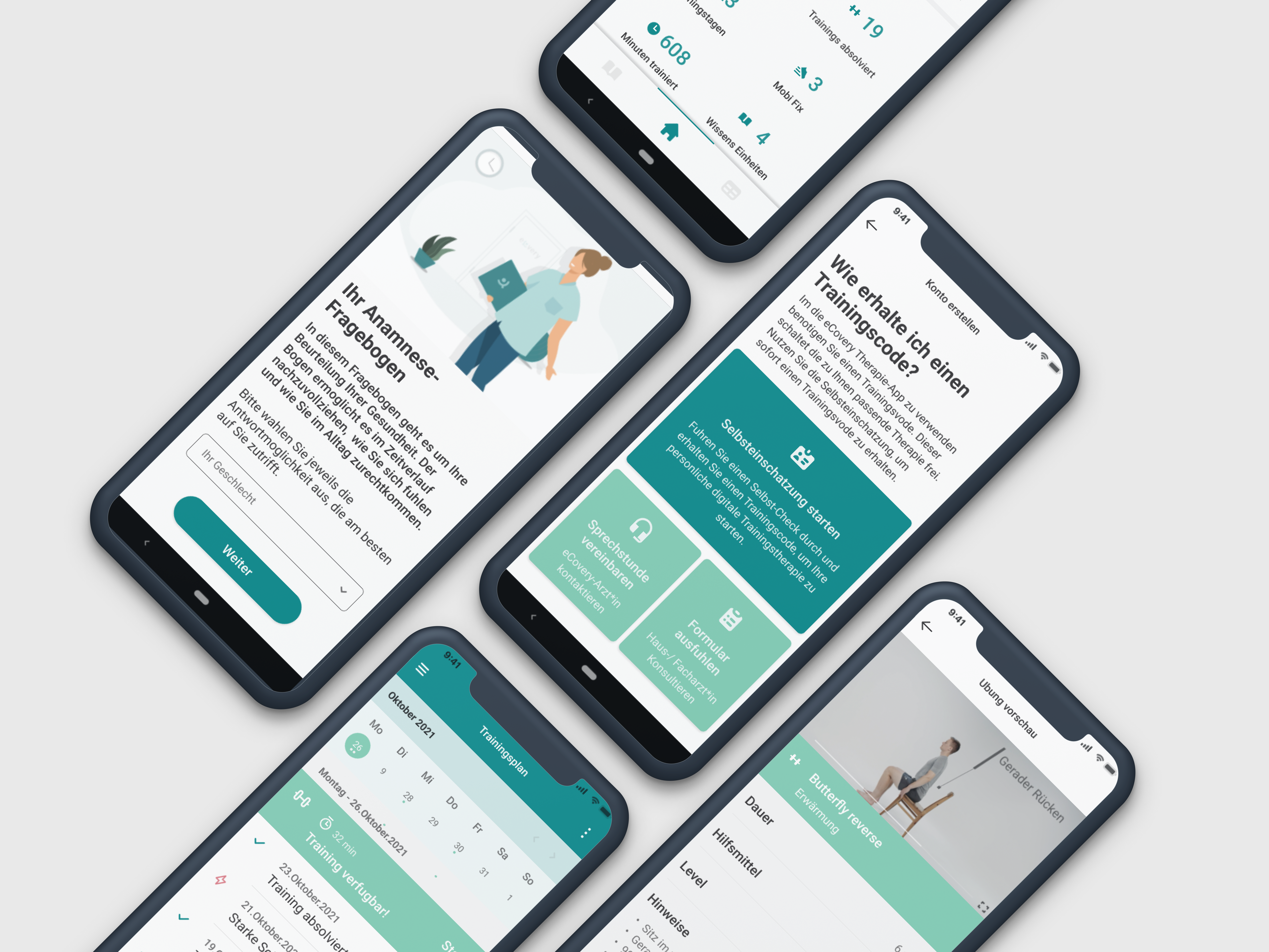 eCovery app — 4 screens overview
